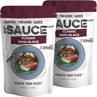 Le Sauce & Co. Gourmet Classic Demi-Glace Sauce 2-pack, Gluten Free Steakhouse Quality Gourmet Finishing Sauce, Steak Sauce, Brown Demi Glace, Brown Gravy, Pork Chops, Chicken, Mushrooms, Steak Seasoning w/Whole Food Ingredient Sauces Packets Brown Glaze Gravy
