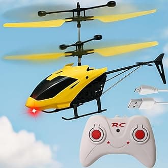 Flying Helicopter with Radio Remote Control and Hand Sensor Charging Helicopter 2 in 1 Toys with 3D Light Toys I Remote Control Helicopter - Pack of 1 (Yellow Colour)