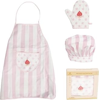 Kid Apron and Chef Hat Set, 3 Pcs Children Cooking Baking Set Kits Role Play Chef Toy Kid Cooking Gift for Girls Boys (Pink)