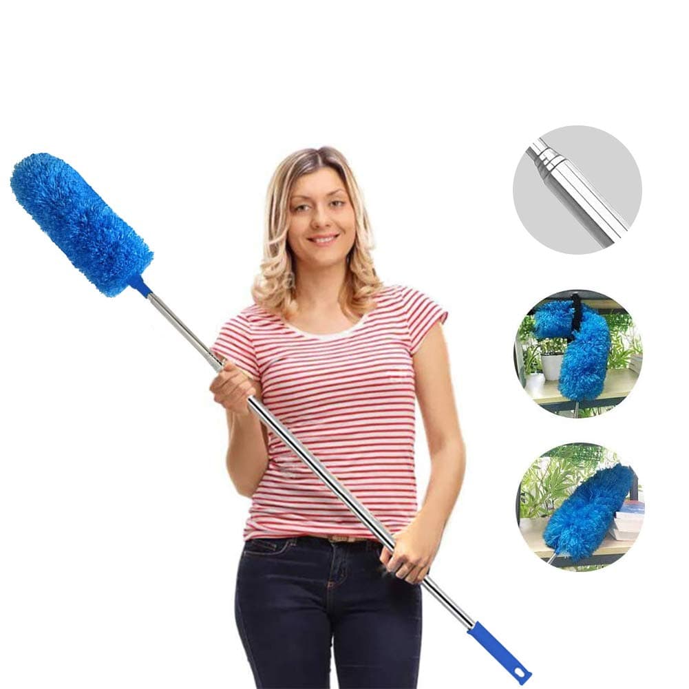 Feather Duster,Duster Extendable for Cleaning with Telescoping Extension Pole Extendable Duster for Cleaning High Ceiling Fan,Blinds, Baseboards,Cars(Blue)