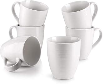 Coffee Mugs, 17 Oz Coffee Mug Set of 6, Corrugated Tea Mugs (White)