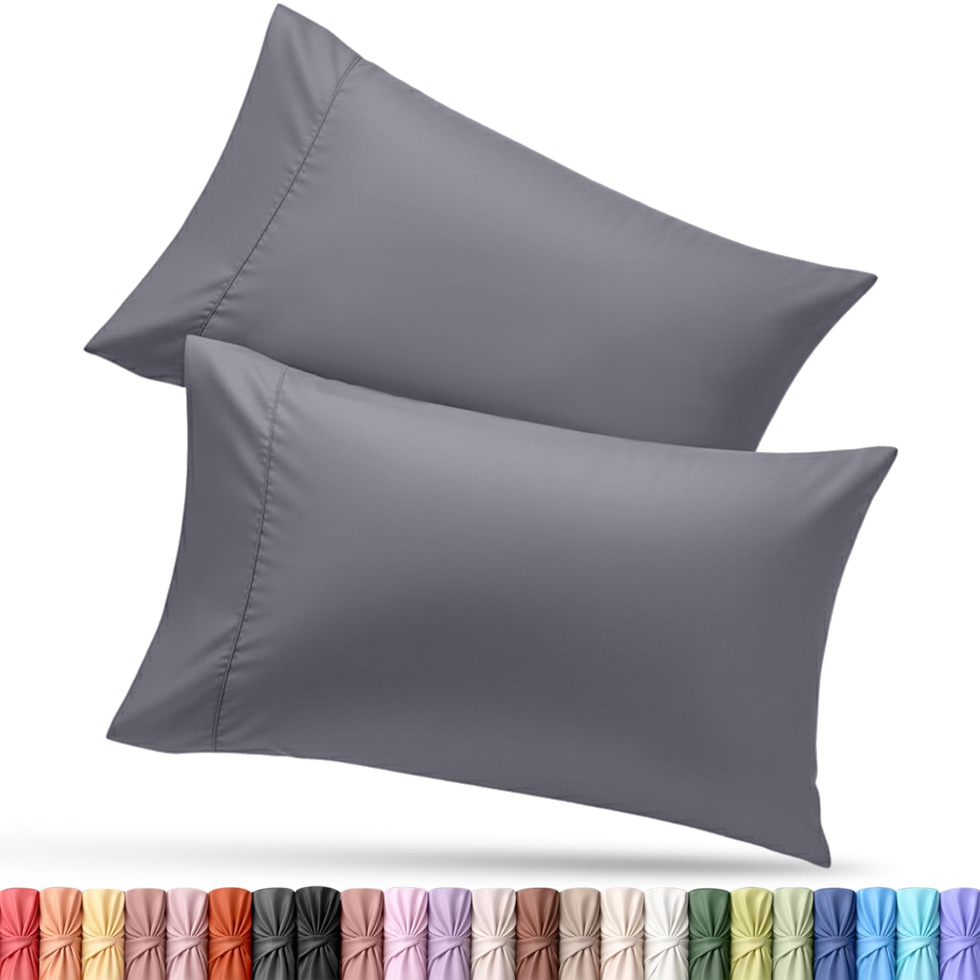 King Pillow Cases - 2 Pack - Envelope Closure - Soft Brushed Microfiber Fabric - Shrinkage and Fade Resistant Pillow Covers King Size 20 X 40 Inches (King, Grey)