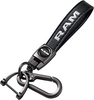 Leather car Keychain Set for Dodge RAM Men and Women Family Present Keychain Key Ring Lanyard Accessories (Black)