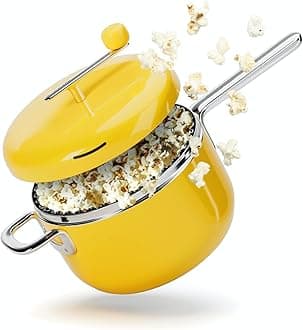 Popcorn Popper in Butter - 6 Quart Stovetop Popcorn Machine - Stainless Steel Popcorn Maker Compatible with All Stovetops