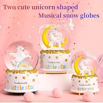 Azonee Unicorn Snow Globe for Kids with Music & 7 Kinds LED of Colored Light and Automatic Snowfall Function, Home Decor for Girls Mom Sister Daughter Granddaughter Birthday Gifts (White Moon)