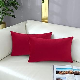 mixeoo Comfy Bright Red Throw Pillow Covers Santa Decorative Rectangle Solid Thick Velvet Super Soft Cushion Cases Home Decor for Sofa Couch Living Room Chair, Set of 2, 12 x 20 Inch