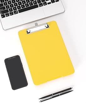 A5 Clipboard with Storage, 6 x 9'' Nursing Clipboards Foldable Storage, Plastic Clipboards Foldable, Office Supplies, School Supplies, Menu clipboards for Work, Yellow