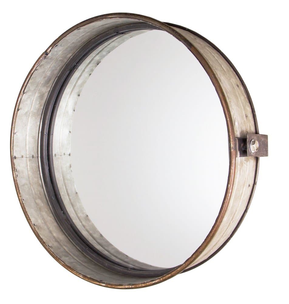 Rustic Galvanized Metal Drum Mirror, 16"