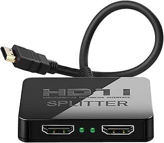 HDMI Splitter 1 in 2 Output 4K with Audio Sync, HDMI Hub Splitter for Dual Monitors, Laptop, PC, MacBook, TV, Monitor, Projector