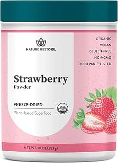 Nature Restore USDA Certified Organic Freeze Dried Strawberry Powder, 10 Ounces, Non GMO, Gluten Free, Vegan