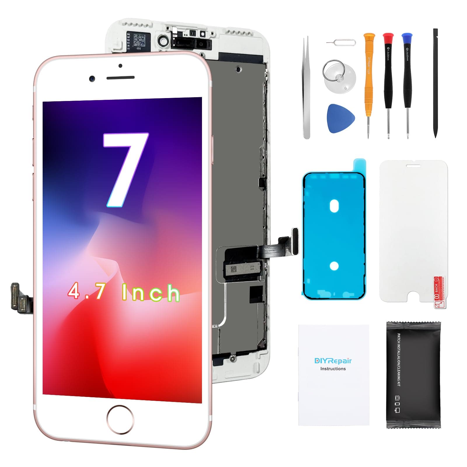 Premium Screen Replacement for iPhone 7 (4.7 inch) - 3D Touch LCD Complete - LCD Touch Digitizer Display Glass Replacement Assembly with Waterproof Adhesive, Tempered Glass, Tools, Instructi