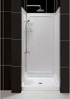 DreamLine 32 in. D x 32 in. W x 76 3/4 in. H Center Drain Acrylic Shower Base and QWALL-5 Backwall Kit In White, DL-6195C-01