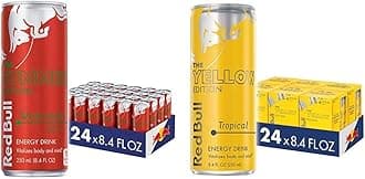 Red BullEnergy Drink, Watermelon, 8.4 Fl Oz (24Count), Summer Edition & Energy Drink, Tropical, Yellow Edition, 8.4 Fl Oz (24 Count)