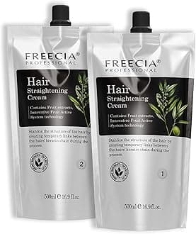 FREECIA® Professional (1) Straightening And (2) Neutralizer Cream, Straight Silk & Frizz Free Hair | Formaldehyde Free | Removes Curls Frizz | In-Salon Treatment | Unisex | 500ml X 2