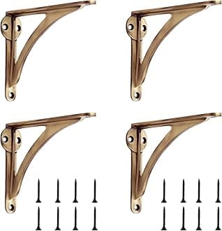 Decorative Brass Shelf Bracket | Antique Shelf Bracket for Shelving Modern L Shaped Design | Heavy Duty, Modern Shelf 6 Inches ( Pack of 4 )