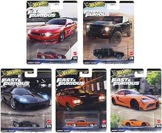 1:64 Scale Diecast Model Car Compatible with Hot Wheels Premium 2025 Fast & Furious L Case, Set of 5 Cars, HNW46-956L