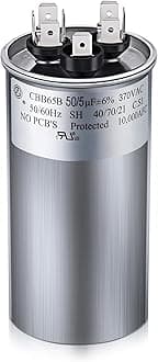 50/5 MFD uF 370/440V CBB65 Dual Run Round Capacitor for AC Motor, HVAC Capacitor, Air Conditioner Replacement, Heat Pump, Fan Start, Condenser Straight Cool, UL Listed