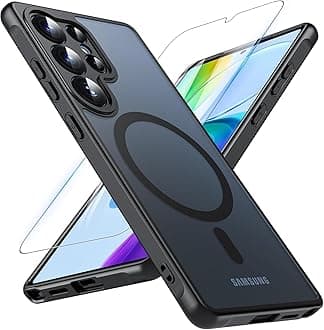 OWKEY - Magnetic Case for Samsung Galaxy S25 6.86 inch, Compatible with Magsafe, Tempered Glass Screen, Military Grade Shockproof Translucent Back, Black