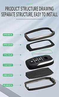 SANRILY PU Leather+Zinc Alloy 3/4/5/6 Button Key Fob Cover Fit for Toyota Land Cruiser 2023 2022 Venza RAV4 Prime Hilux Fortuner Tundra Corolla Sequoia Keyless Key Holder with Keychain Black-Blue