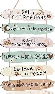 KAIRNE Health Coping Skills Decor,School Counseling Office Wall Art,Boho Positive Daily Affirmations Wooden Plaques,Calming Corner Sign,Classroom Must Have Counselor Gifts for Kids Playroom Decor