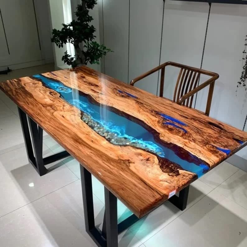 Tuzech Personalized Large EPOXY Table, Resin Dining Table for 2, 4, 6, 8 River Wood Coffee Top, Living Room (28.5'' Inches Tall, 72 x 36 Inches) Brown