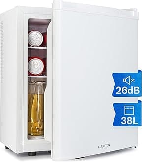 Klarstein Mini Fridge for Rooms, Mini Fridge for Drinks, Snacks & Cosmetics, Small minibar, Fridge Small & Quiet, Adjustable Shelves, Small Skincare Fridge 6-18°C, 38L