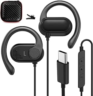 Open Ear Headphones Wired for Samsung S25 S24 Ultra S23 Fe S22+ A35, USB Type C Earphone with Mic Over Ear Wired Earbuds with Ear Hook for iPhone 17 Air 16 15 Pro Max Plus/iPad/Pixel 10 9 8a 7