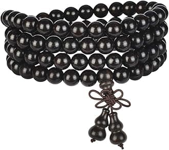 anzhongli Mala Beads Bracelet 108 8mm Prayer Meditation Sandalwood Elastic