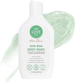 THE LOVE CO. AHA BHA Body Wash 350ml | 5% Glycolic, Lactic & Salicylic Acid | Gently Exfoliates, Fights Acne & Unclogs Pores | With Barrier-Boosting Ceramides | Sulphate-Free | Unisex