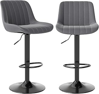 Bar Stools Set of 2, Swivel Counter Height Barstools with Back, Adjustable PU Leather Bar Stool, Modern Kitchen Breakfast Bar Stools, Dark Grey