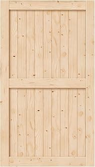 EaseLife 60in x 84in Sliding Barn Door Wood, Interior Doors, DIY Assemblely, Solid Natural Spruce Panelled Slab,Easy Install,Apply to Rooms & Storage Closet,H-Frame