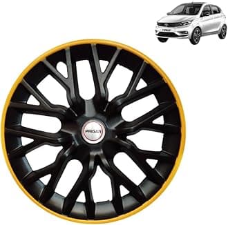 Prigan Wheel Cover for TATA Tiago New 14 Inch Black Yellow Wheel Cap (Available in 12,13,14 Inch) (Set of 4 Pcs) (Press Fitting) Model- Power GT Yellow-14