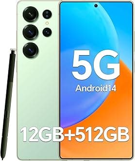 Unlocked Cell Phone C25 Ultra 5G,12+512GB Memory Android Phone, 6800mAh Battery,108MP+48MP Camera, Android 14 Smartphone, 6.9HD Screen, Build in Pen, Dual SIM/Face ID/Fingerprint Lock/GPS/(Green)