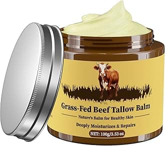 Beef Tallow for Skin, Tallow and Honey Balm, Facial Moisturizer Cream, 100% Organic Grass Fed Whipped Beef Tallow Balm Deeply Moisturizing for Face & Body, Suitable For All Skin Types(3.53oz)