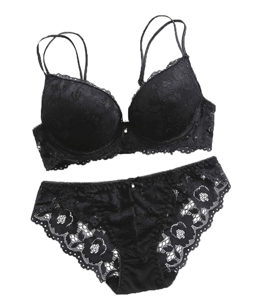 Women's Lace Push Up Underwired Solid Lingerie Set