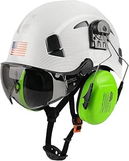 GREEN DEVIL Safety Helmet, Helmet, Helmet with Visor and Ear Protection, Adjustable, Lightweight, Air Vent, ABS, Work Helmet, 6 Point Suspension, ANSI Z89.1 Approved, Ideal for Industrial &