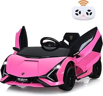 12V Kids Electric Ride on Car with Remote Control, LED Lights, MP3, Music, Spring Suspension, Licensed Lamborghini Battery Powered Toy Vehicle for Boys and Girls (Pink)