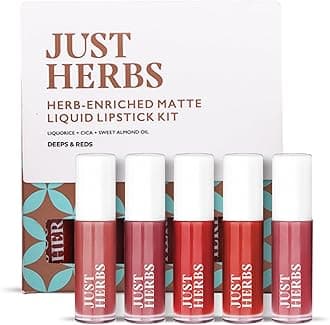 Just Herbs Ayurvedic Liquid Lipstick Kit Set of 5 with Long Lasting Matte Finish, Hydrating & Lightweight Lip Colour, Deeps & Reds - Paraben & Silicon Free - 5 ml