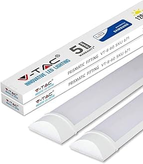 V-TAC 60W 6Ft LED Tube Lights 6400K Daylight White | 2 Pack Samsung LED T8 Batten Lights | Energy Efficient | 650 Lumens Each | Garage & Indoor/Outdoor Use