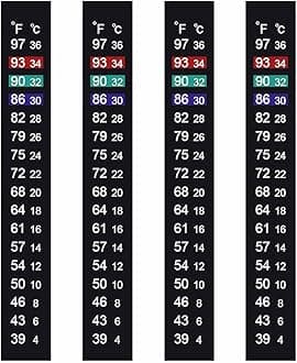 Brewing Thermometer Strip, Aquarium Thermometer Sticker, 39°F to 97°F & 4°C to 36°C (4PCS), Analog, Black, Reusable, Indoor, High Accuracy