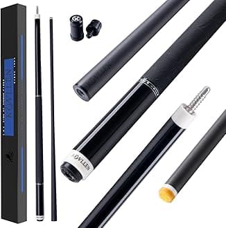 KONLLEN Carbon Fiber Pool Cue, Low Deflection Shaft with Pro Taper, Ebony Inlay Design, 12.5mm / 11.8mm Tip, Adjustable Weight System