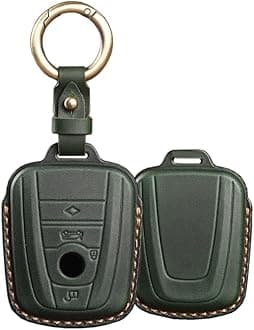 SANRILYfor BMW I3 I8 Key Fob Cover 2014-2019 Keyless Entry Keychain Holder Full Protection Retro Hand-Made Leather Key Case Shell Dark Green