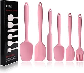 Silicone Spatula Set - Pink 6 Piece Non - Stick Rubber Spatula with Stainless Steel Core - Heat-Resistant Kitchen Utensils Set for Cooking, Baking and Mixing