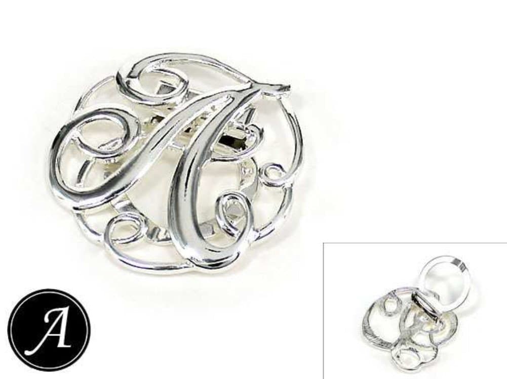 Silvertone Letter A Initial Monogram Style Scarf Ring Clip (Gift Box Included)
