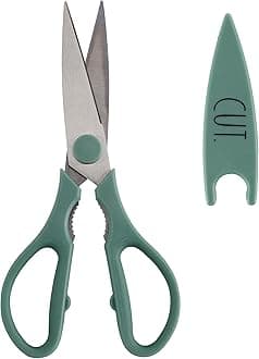 Kitchen Scissors- Stainless Steel Kitchen Shears, Cooking Scissors for Cutting Meat, Chicken, Herbs and Produce with Blade Cover and Soft Grip Handles (Sage)