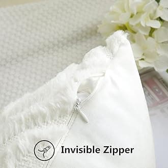 decorUhome Set of 2 Faux Fur Cushion Covers 65x65 cm, Decorative Soft Plush Fluffy Velvet Cushion Cover 26X26 Inch, Square Boho Neutral Pillow case for Sofa, Cream White