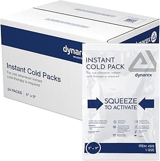Dynarex Disposable Ice Packs for Injuries - Instant Cold Packs for First Aid, Swelling, Sprains & Abrasions - Single Use Cold Pack & Cold Compress Packs for Joint & Muscle Pain - 24-Pack, 4X5-Inch