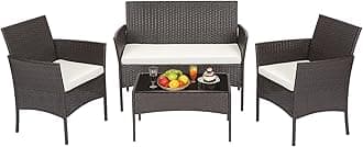 FDW | 4-Piece Patio Furniture Set | Brown | Outdoor Wicker Furniture with Coffee Table | Modern Rattan Chairs Conversation Set | Outdoor Seating | Weather-Resistant | for Porch, Garden, Lawn