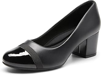 Women's Pumps Low Chunky Block Heel Dress Shoes Closed Round Toe Comfortable Heels