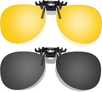 Clip on Sunglasses 2 Pack, Polarized Lens Fit over Prescription Glasses, Flip up Rimless Myopia Nearsighted Sunglasses for Men Women